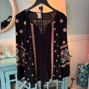 Sundance Embroidered Black Boho Top